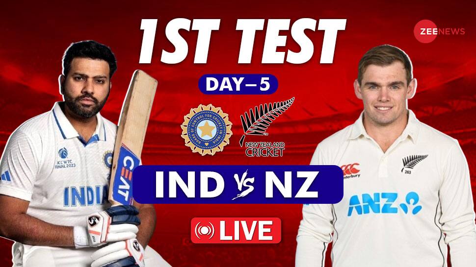 ind vs nz live cricket score and updates 1st test match day 5 scorecard