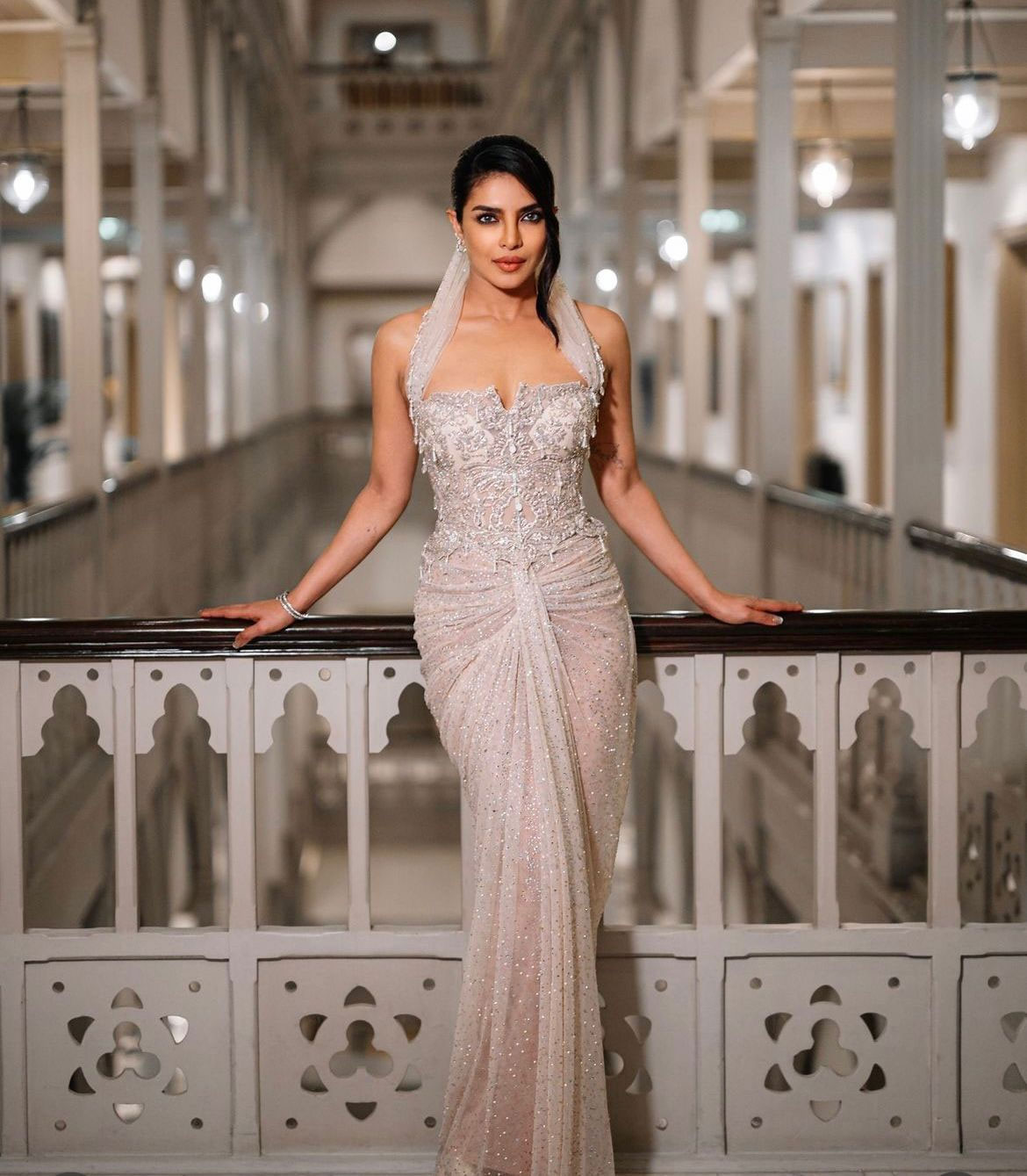 Priyanka Chopra in Silver Corset and Skirt Dress