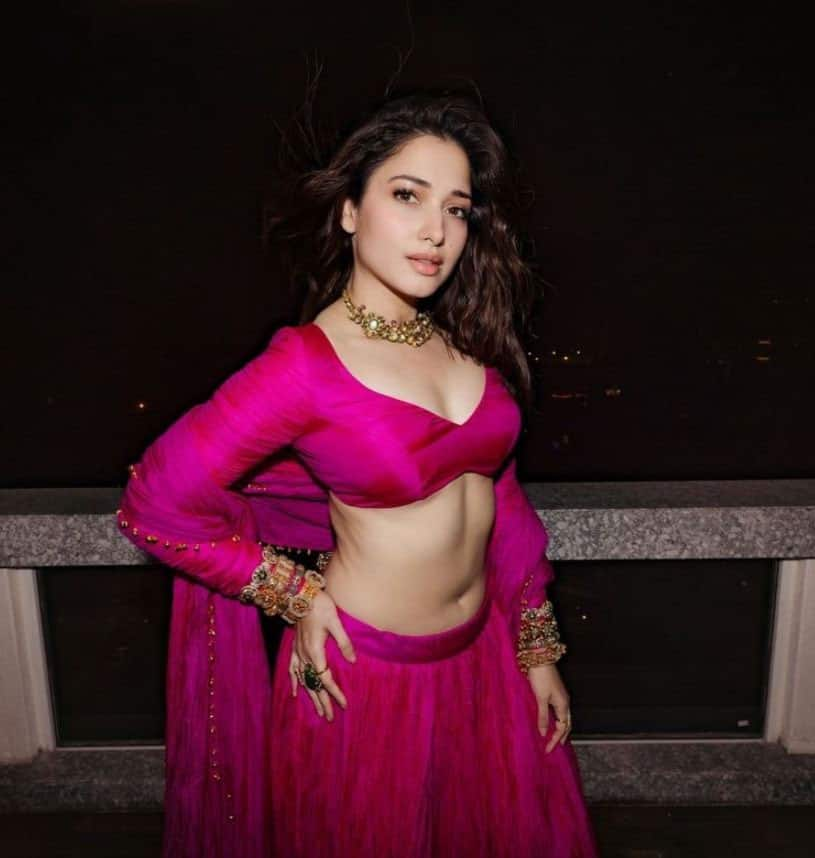 Tamannaah Bhatia – Festive in Bright Pink Lehenga