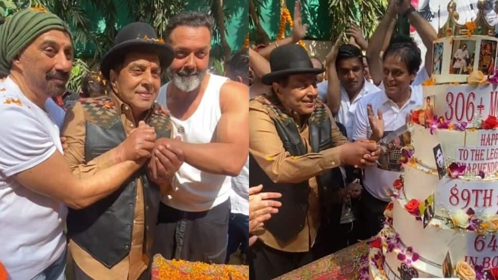 Dharmendra's 89th Birthday: Legendary Actor Cuts Cake With Sunny and Bobby Deol, Celebrates With Fans - WATCH