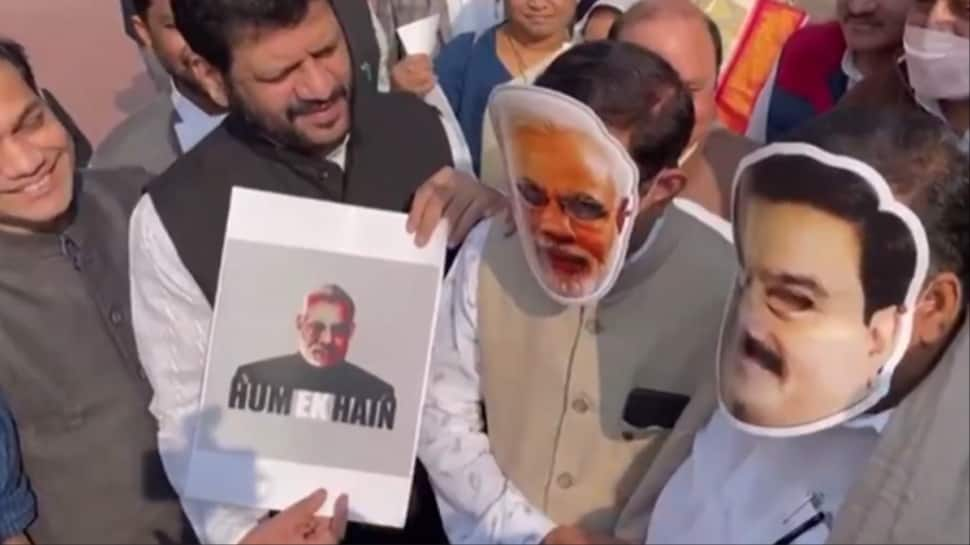 Rahul, Oppn MPs Mock PM Modi-Adani Over Their Relationship Sporting Masks Throughout Protests At Parliament — WATCH