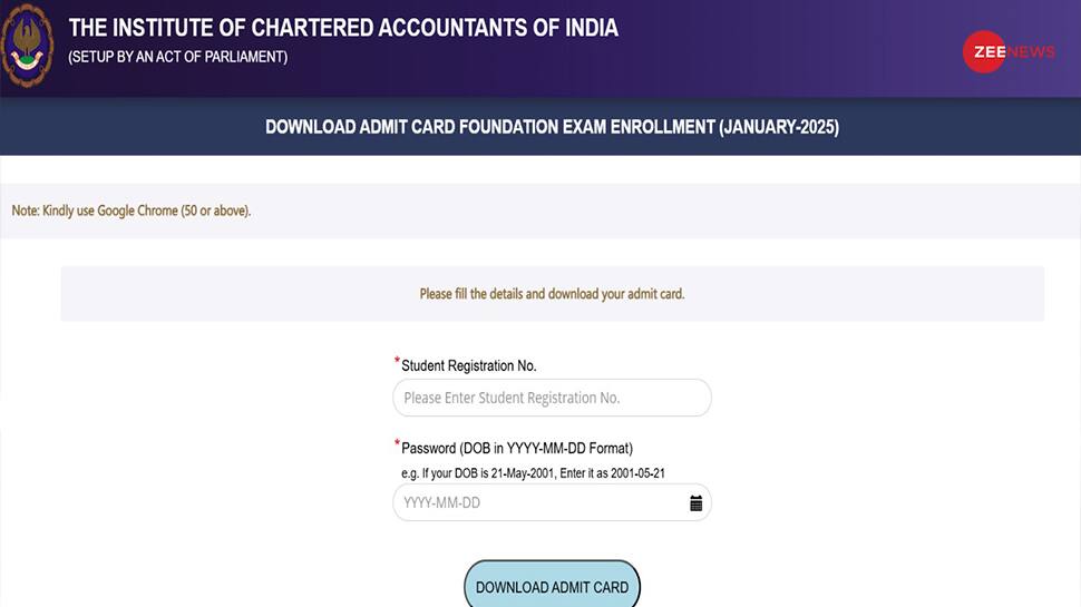 ICAI CA January Foundation, Inter Course Admit Card 2025 Released At eservices.icai.org- Check Steps To Download Here