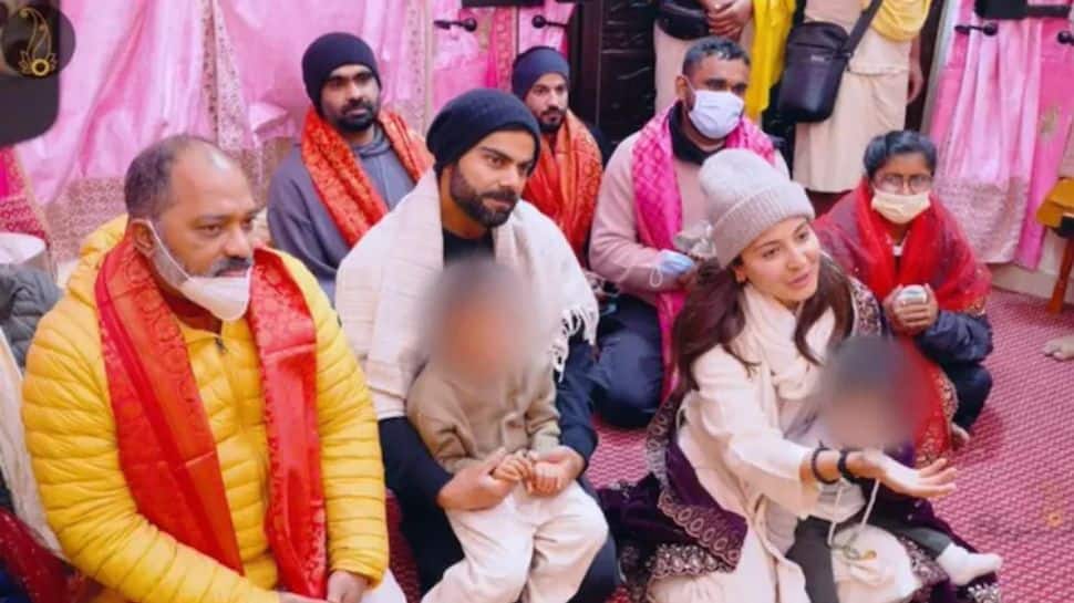 Virat Kohli, Anushka Sharma With Kids Vamika, Akaay Meet Premanand Ji Maharaj In Vrindavan - Watch