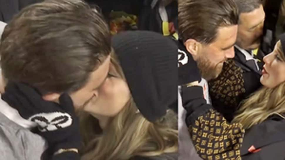 Taylor Swift, Travis Kelce Share Passionate Kiss Before Superbowl, Their PDA Caught On Camera