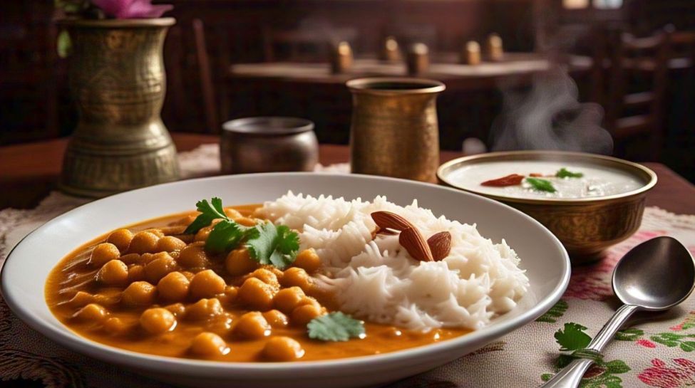 Chole (Chickpea Curry) with Rice Pudding (Kheer)