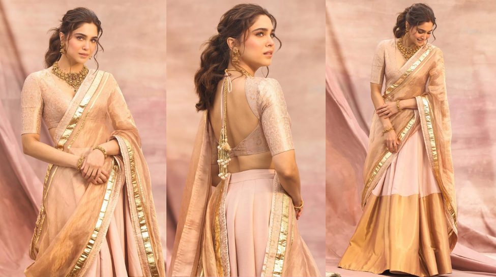 Sharvari Wagh’s Rose Gold Saree: A Unique Twist
