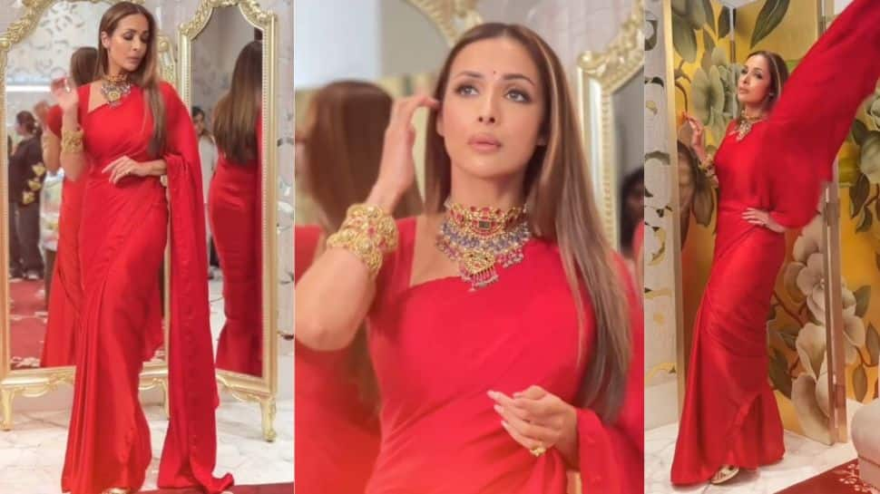 Malaika Arora Slays In Red Satin Saree, Her Glamorous Look Goes Viral – WATCH