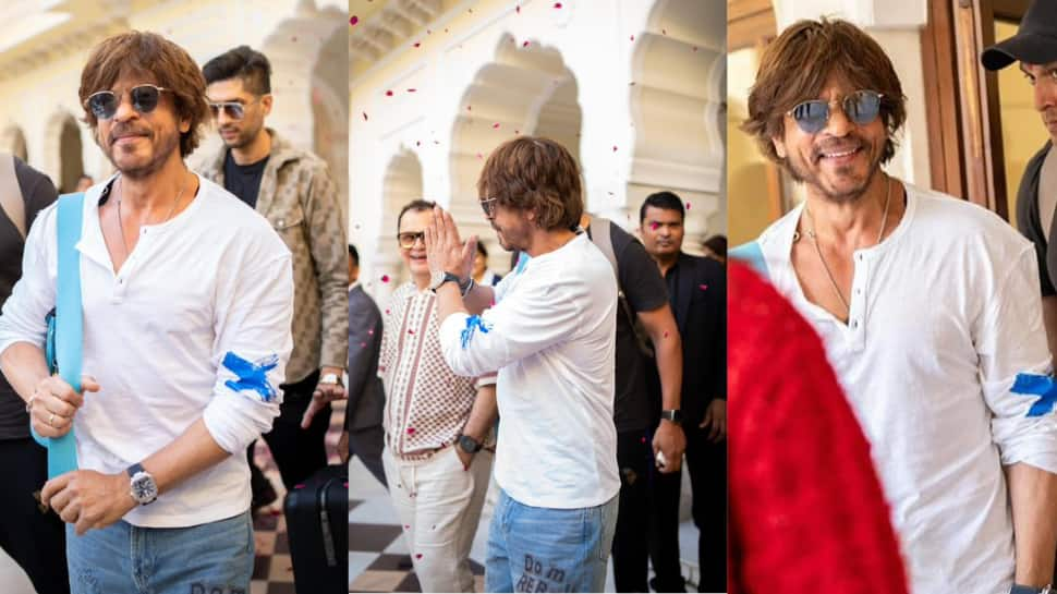 IIFA 2025: Shah Rukh Khan Makes A Stylish Entry In Jaipur, Greets Fans With Flying Kisses - WATCH