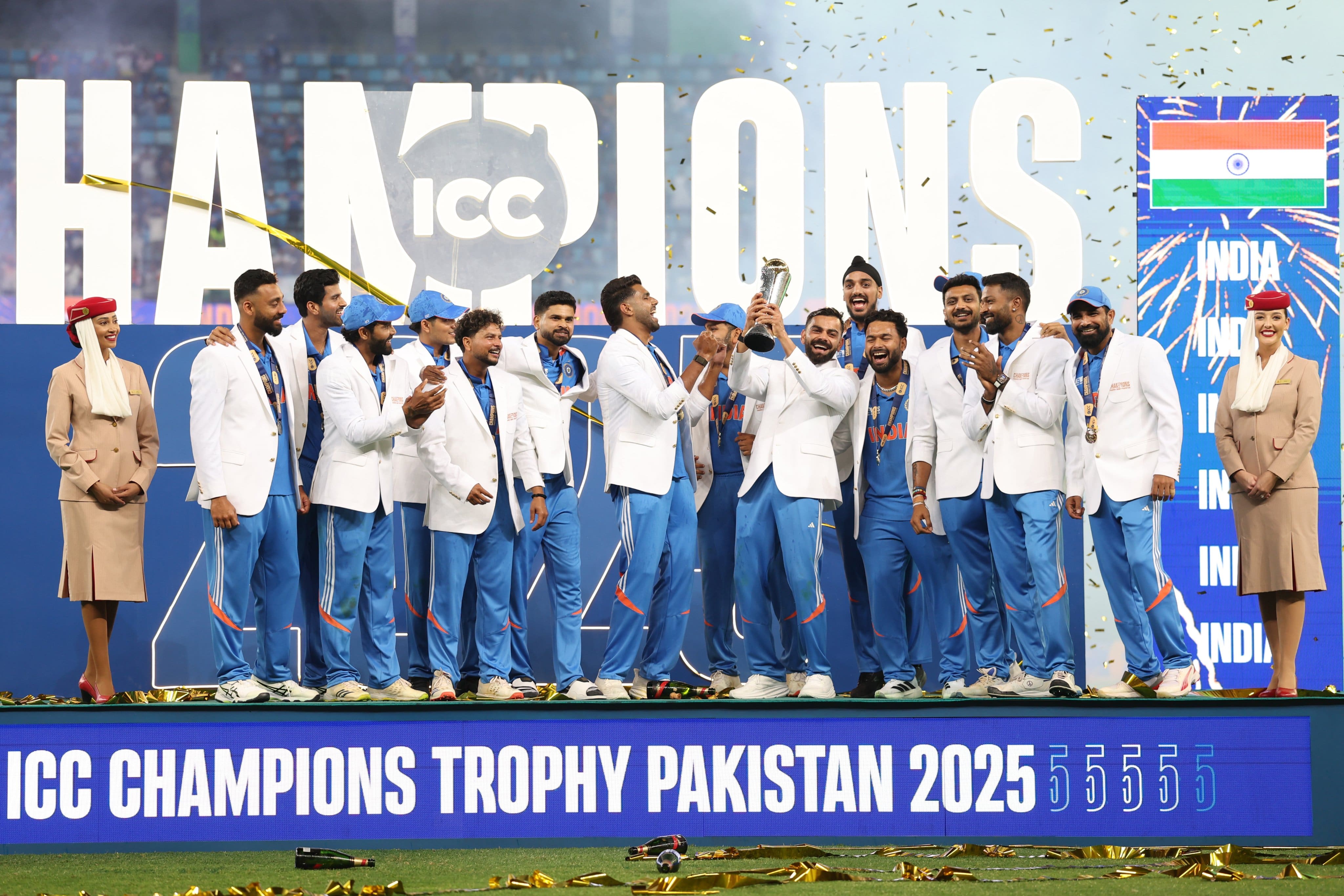 India's cricket team celebrating their win