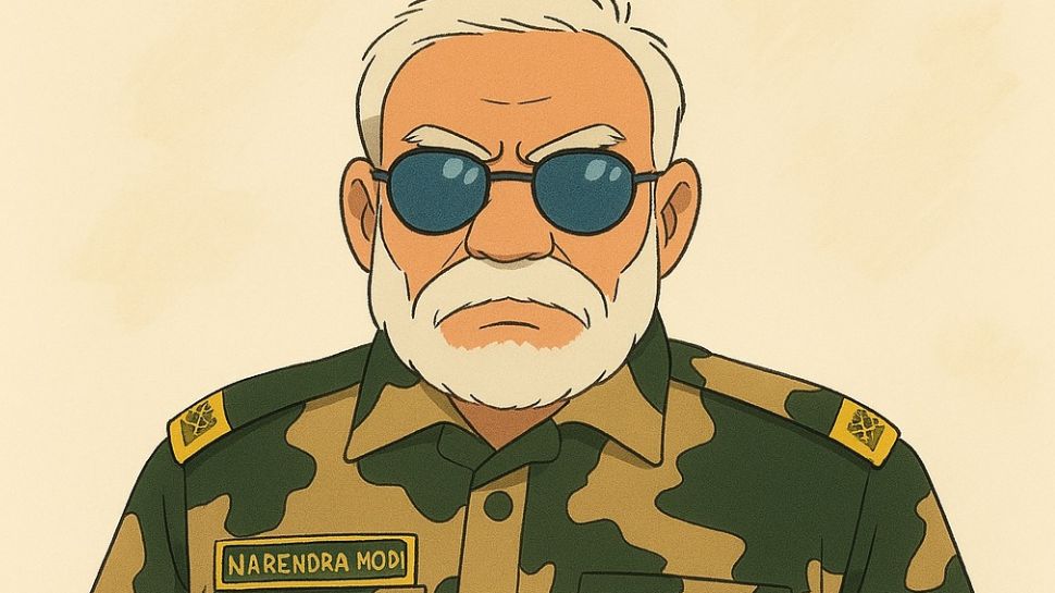 Modi in Indian Army Uniform with the Tricolour