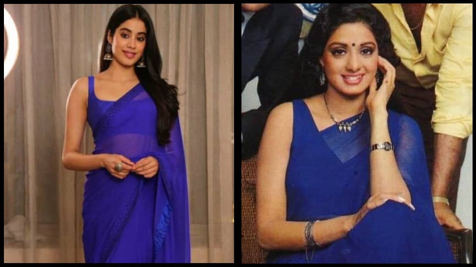 Janhvi - Sridevi Blue Chiffon Saree
