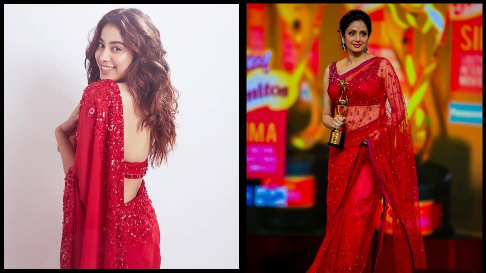 Janhvi - Sridevi Red Chiffon Saree