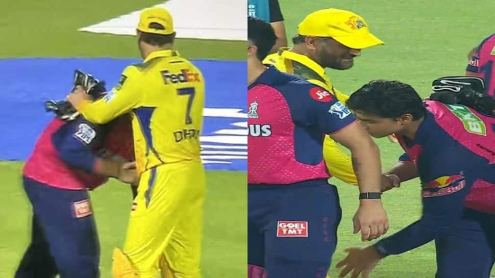 14-Year-Old Vaibhav Suryavanshi Touches MS Dhoni’s Feet After RR vs CSK Clash, Video Goes Viral - Watch