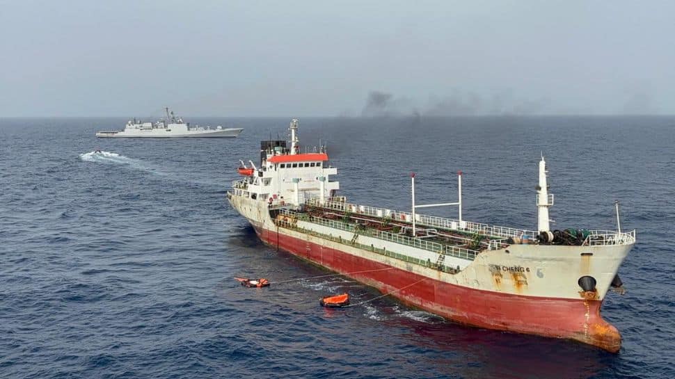 INS Tabar Rescues Burning Oman-Bound Vessel; 14 Indian Crew Onboard