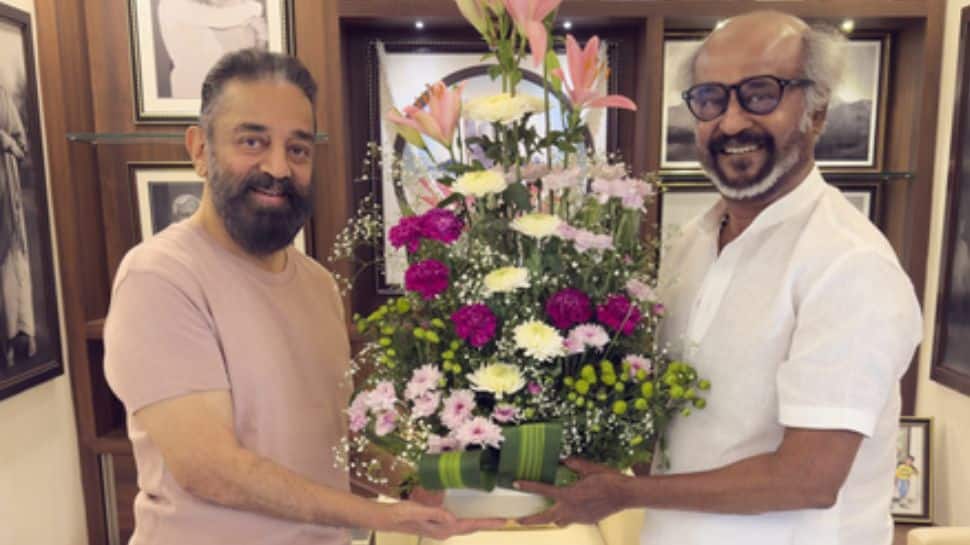 Rajinikanth And Kamal Haasan Reunite Ahead Of Superstar's Oath Taking Ceremony In Rajya Sabha