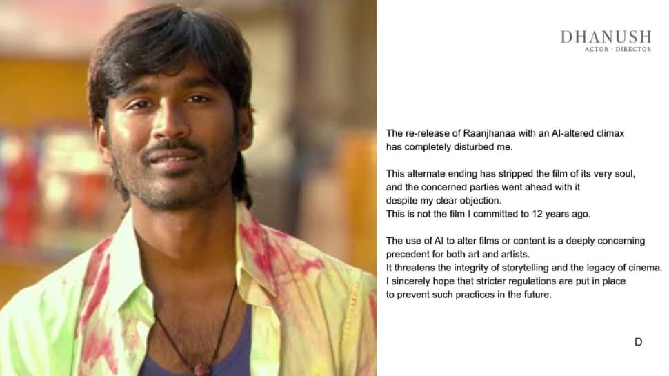 Dhanush Slams AI-Altered Raanjhanaa Re-Release, Raises 'Clear Objection' To Alternate Ending