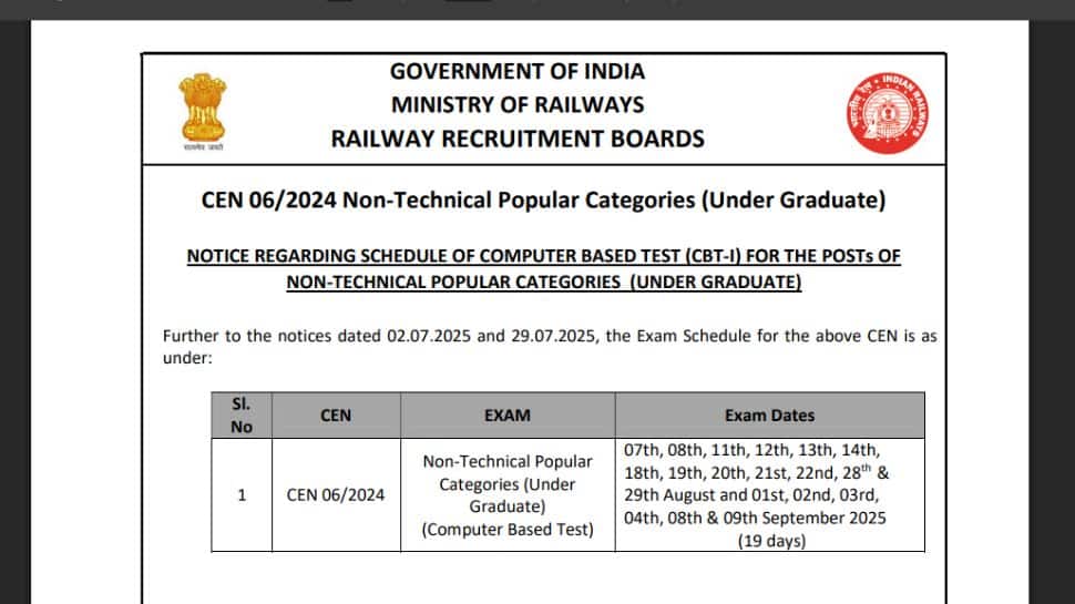 RRB NTPC UG 2025 Exam Schedule Released At rrbcdg.gov.in- Check Details Here RRB NTPC UG 2025 Exam Schedule Released At rrbcdg.gov.in- Check Details Here