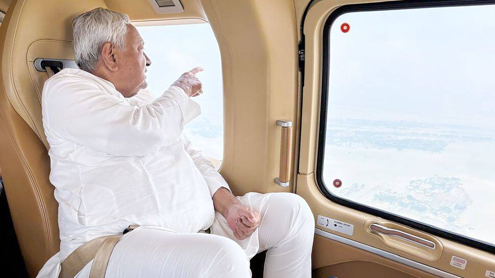 CM Nitish Kumar Conducts Aerial Survey Of Flood-Affected Areas Of Bihar