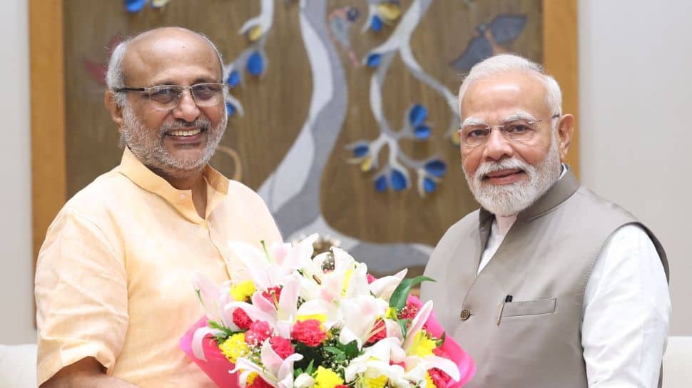 PM Modi Felicitates NDA Vice Presidential Candidate CP Radhakrishnan at NDA Parliamentary Party Meeting