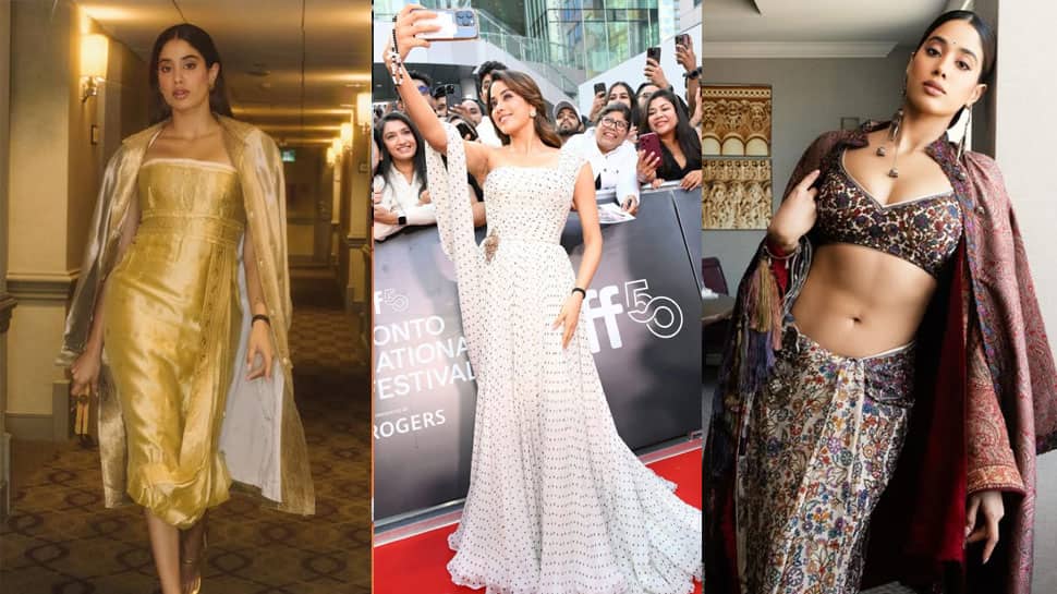 Decoding Janhvi Kapoor's Sensational Saree Style At TIFF 2025: Resham Saree With Kashmir's Jamavar Jacket, Desi Silk 'Prada' Saree To Custom Miu Miu Saree - In Pics