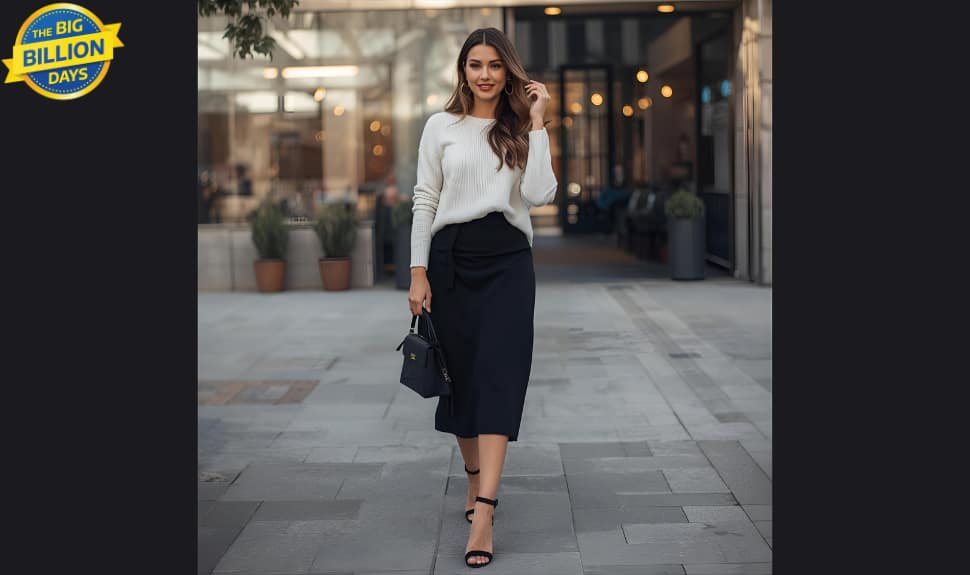 Flipkart Big Billion Days Start 23rd Sept: Trendy Black Midi Skirts for Women
