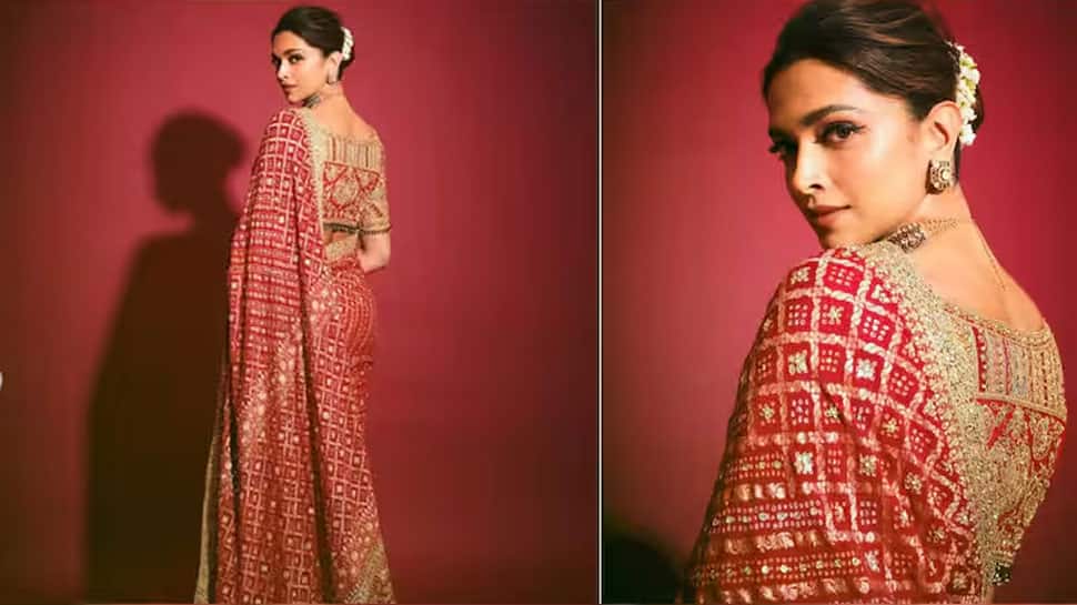 Deepika Padukone Red Saree Look
