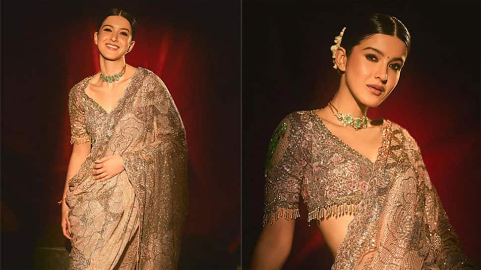 Shanaya Kapoor's Golden-Pink Saree 