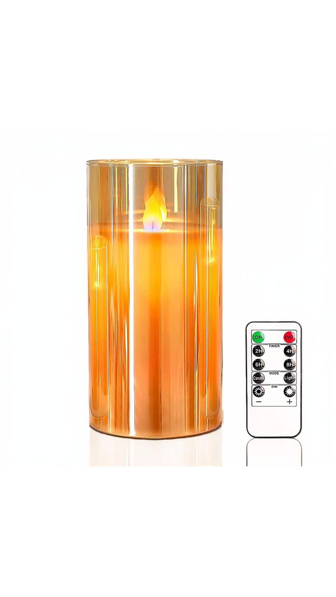 LED Amber Glass Pillar Candle