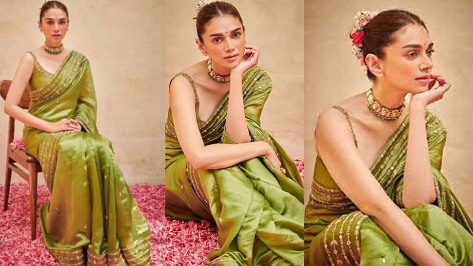 Aditi Rao Hydari's Green Organza Saree