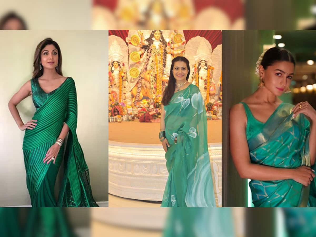 Navratri 2025 Day 8 Colour Peacock Green: Saree Inspo From Kajol To Alia Bhatt – In Pics