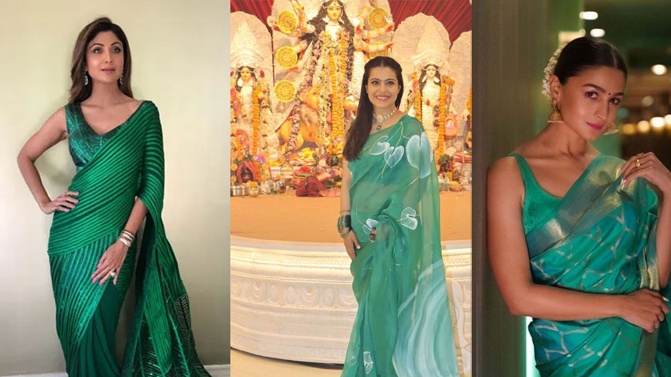 Navratri 2025 Day 8 Colour Peacock Green: Saree Inspo From Kajol To Alia Bhatt – In Pics