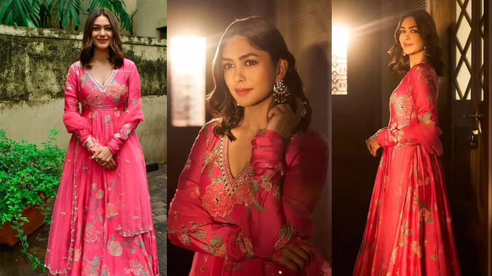 Mrunal Thakur Wears Pink Anarkali Mrunal Thakur Wears Pink Anarkali