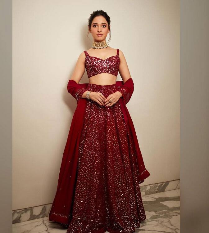 Tamannaah Bhatia's Maroon Lehenga