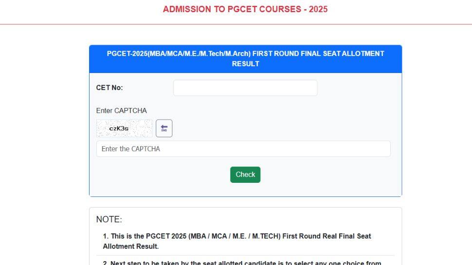 Karnataka PGCET Round 1 Seat Allotment Result 2025 Out At cetonline.karnataka.gov.in- Check Direct Link Here Karnataka PGCET Round 1 Seat Allotment Result 2025 Out At cetonline.karnataka.gov.in- Check Direct Link Here