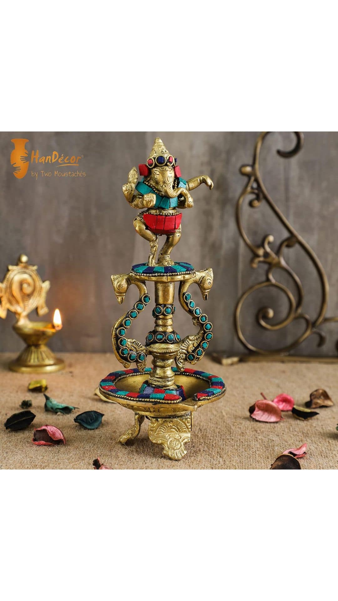 Two Moustaches Dancing Ganesha Brass Diya