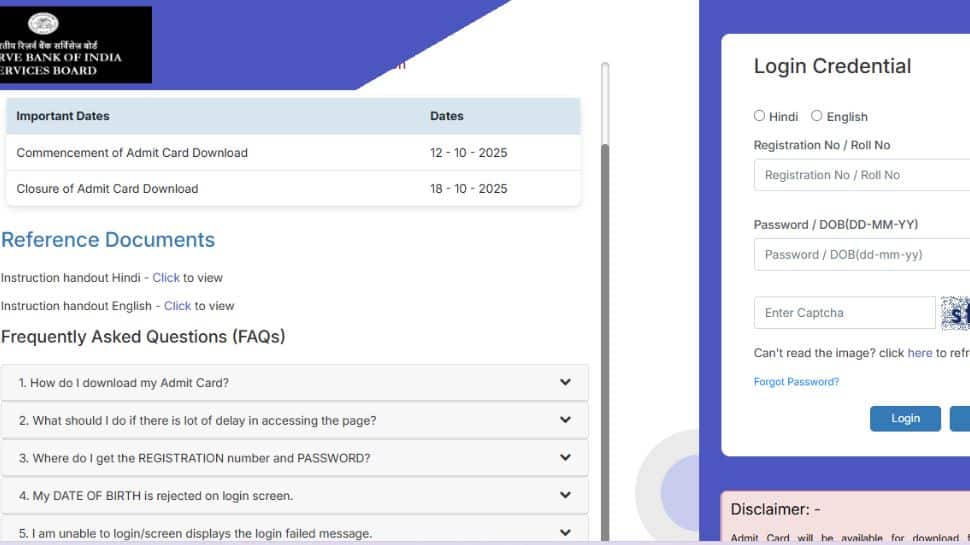 RBI Grade B Admit Card 2025 OUT At rbi.org.in- Check Direct Link To Download Hall Ticket Here