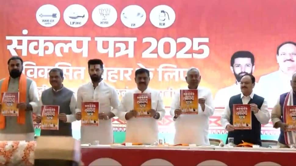 Bihar Polls 2025: BJP Releases NDA`s `Sankalp Patra` In Presence Of Key Alliance Leaders
