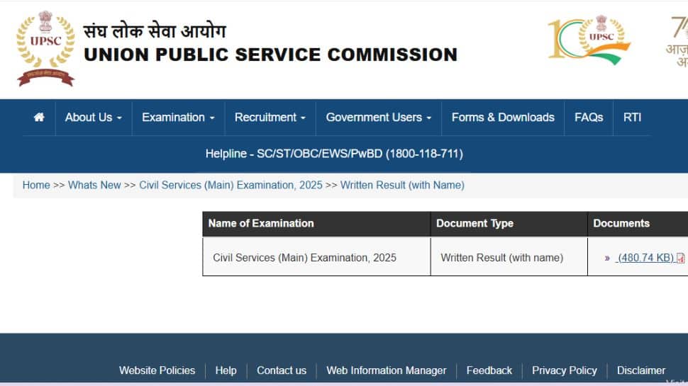 UPSC CSE Mains Result 2025 OUT At upsc.gov.in, 2736 Candidates To ...