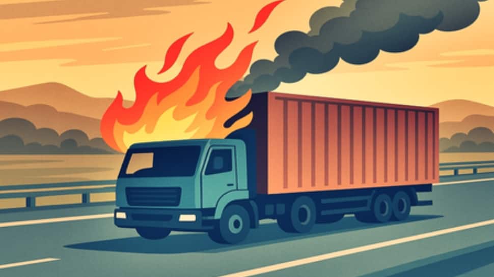Rajasthan: Container Catches Fire After Crash On Delhi-Mumbai Expressway; Driver Burnt Alive