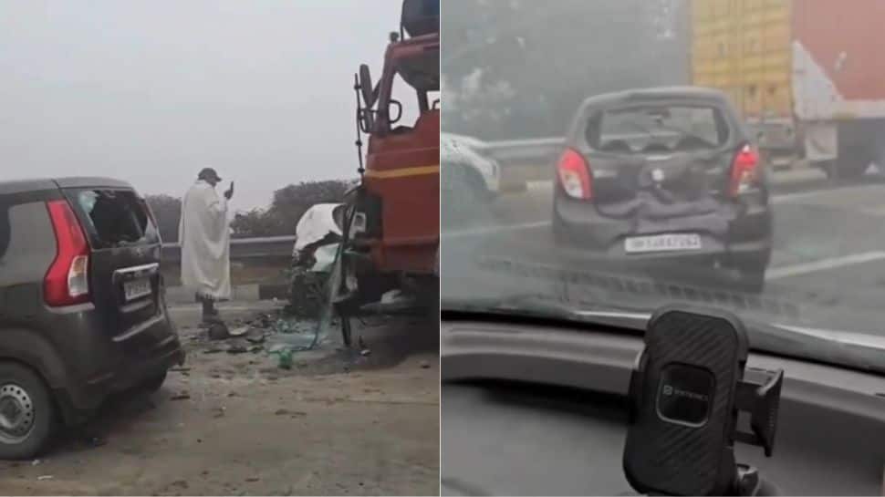 Multiple Vehicles Collide On Greater Noida Expressway Amid Low Visibility, Injuries Reported | Video