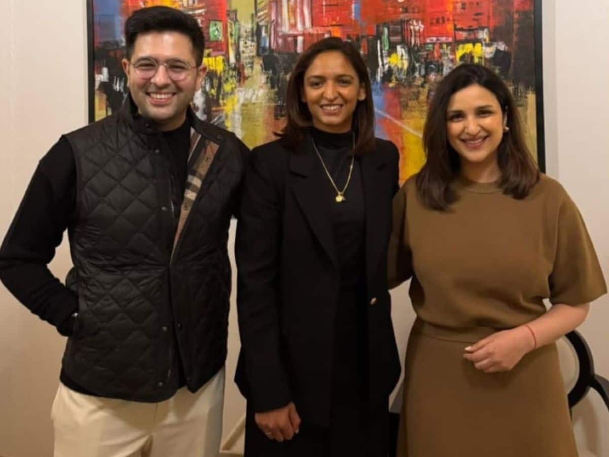 Parineeti Chopra, Raghav Chadha Host Indian Women’s Cricket Captain Harmanpreet Kaur At Mumbai Residence