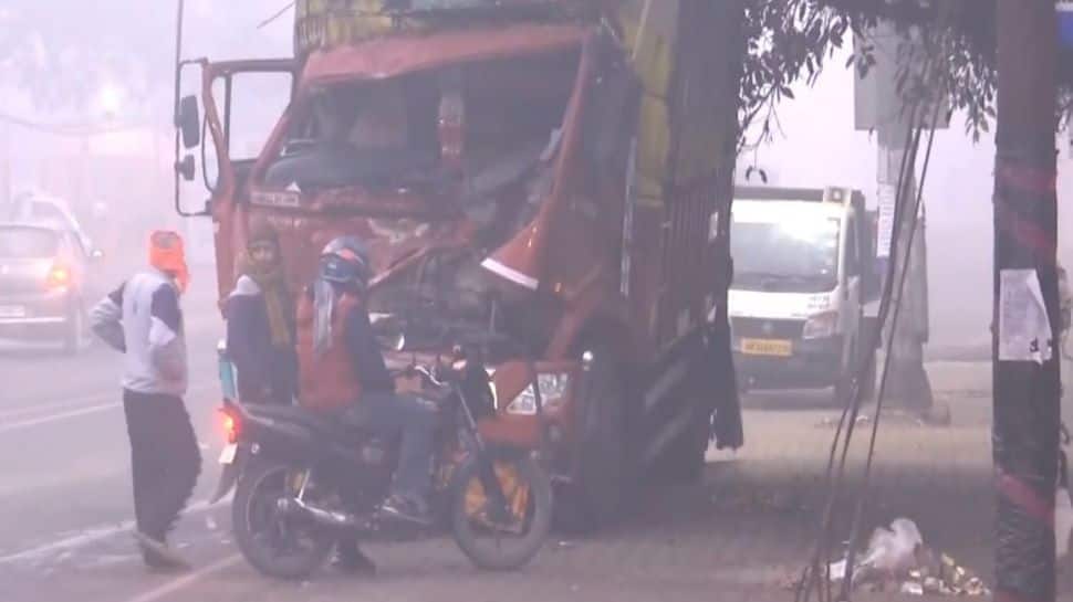 UP: One Injured As Two Trucks Crash Into Divider Amid Dense Fog Near Moradabad