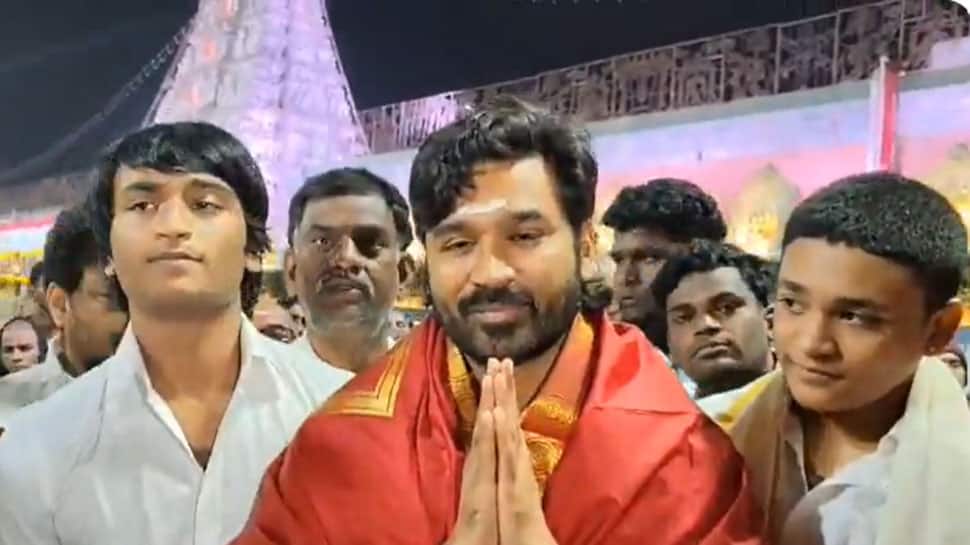 Dhanush visits Sri Venkateswara temple at Tirupati with his sons, offers prayers