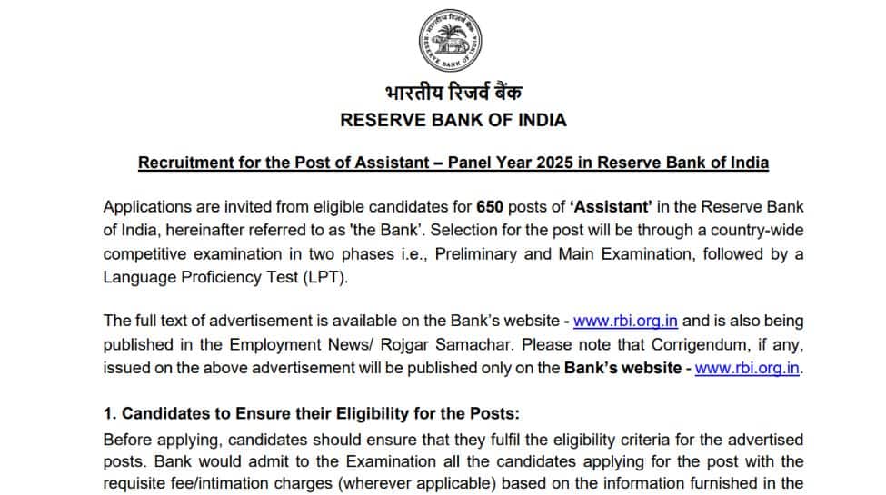 RBI Assistant 2026 Notification released for 650 Posts: Apply online at rbi.org.in
