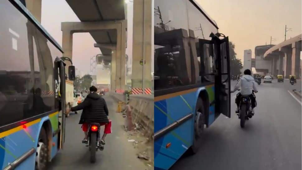 Delhi: Biker arrested for opening the doors of moving buses for reels; WATCH