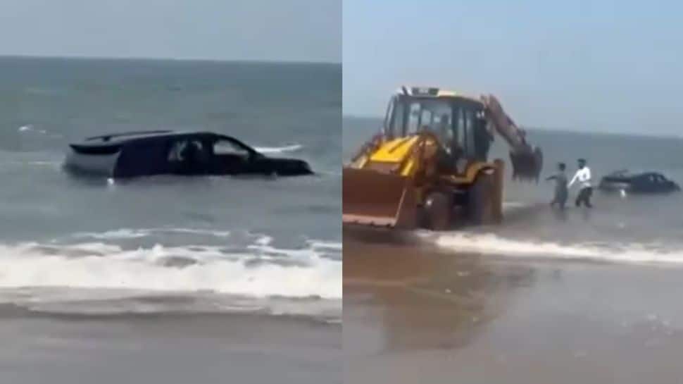 Fortuner stunt goes wrong: Driver takes SUV into sea; JCB joins rescue | WATCH