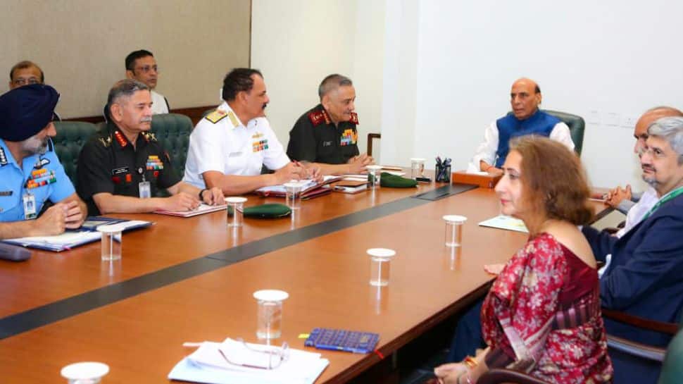 Defence Minister Rajnath Singh chairs a security review meeting amid West Asia tensions