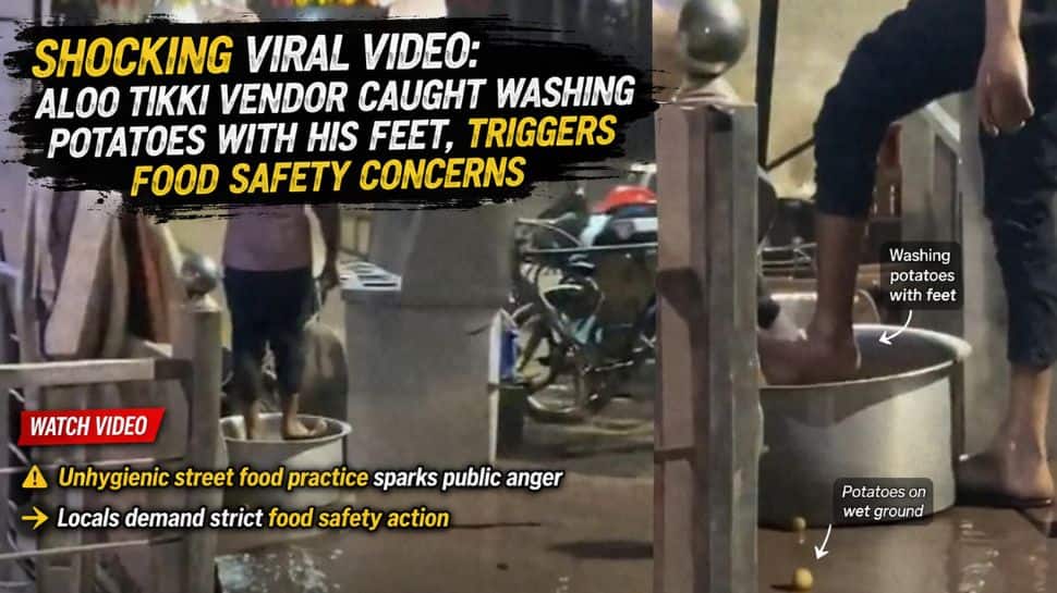 SHOCKING viral video: Aloo Tikki vendor caught washing potatoes with his feet, triggers food safety concerns