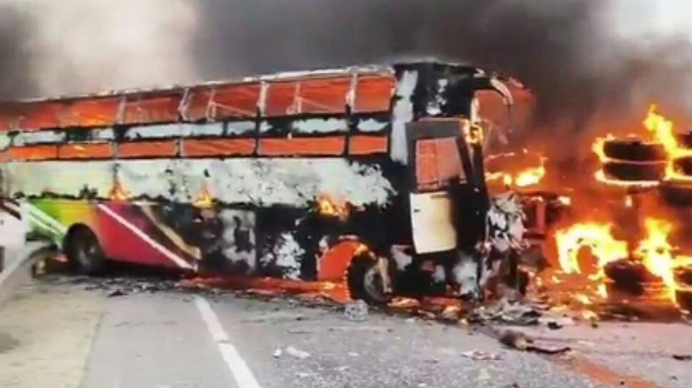 14 killed after bus collides with truck, catches fire in Andhra Pradesh`s Markapuram