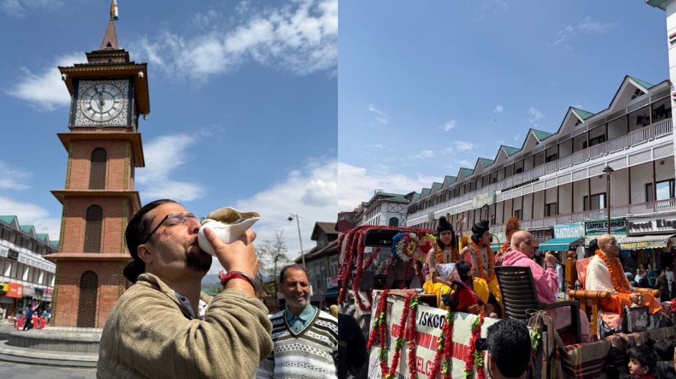 Shobha Yatra procession passes through Clock Tower in Srinagar amid tight security